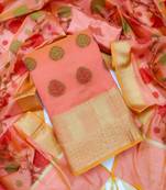 Peach Floral Print Banarasi Salwar
