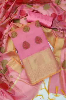 Pink Floral Print Banarasi Salwar