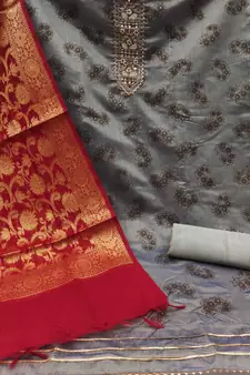 Grey floral print chanderi salwar