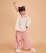 Red Cotton Animal Embroidered Flared Pants