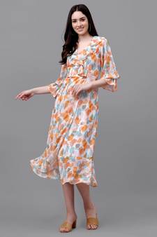 Multicolor printed georgette long-dresses