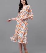 Multicolor printed georgette long-dresses