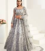 Intriguing Grey Coding Embroidered Net & Silk Satin Lehenga Choli For Wedding