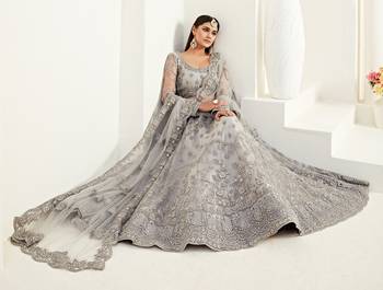 Intriguing Grey Coding Embroidered Net & Silk Satin Lehenga Choli For Wedding 3