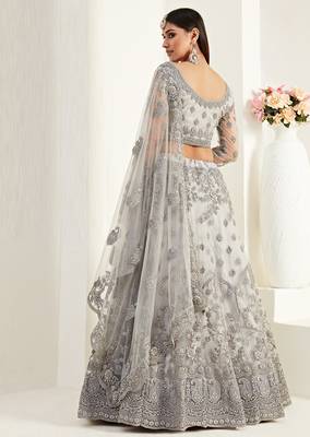 Intriguing Grey Coding Embroidered Net & Silk Satin Lehenga Choli For Wedding 4