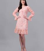 Peach printed georgette long-dresses