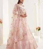 Peach Coding Embroidered 2-Layer With Net And Silk Satin Semi Stitched Lehenga
