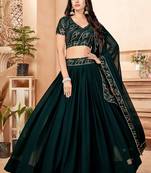 Green embroidered georgette semi stitched lehenga
