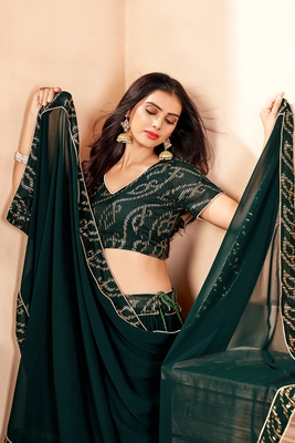 Green embroidered georgette semi stitched lehenga 6