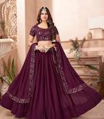 Wine embroidered art silk semi stitched lehenga