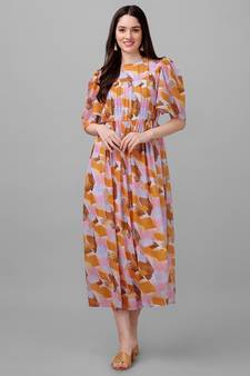 Multicolor printed georgette long-dresses