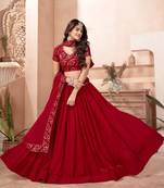Red embroidered georgette semi stitched lehenga