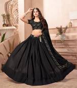 Black embroidered georgette semi stitched lehenga