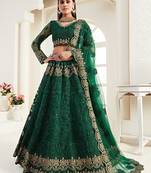 Green Coding Embroidered 2-Layer With Net And Silk Satin Semi Stitched Lehenga