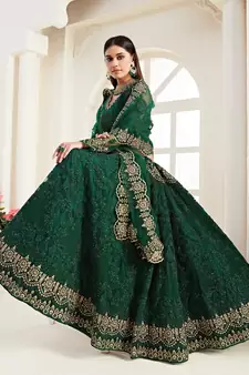 Green Coding Embroidered 2-Layer With Net And Silk Satin Semi Stitched Lehenga