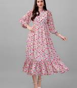Pink printed georgette long-dresses