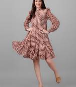 Cream printed georgette long-dresses