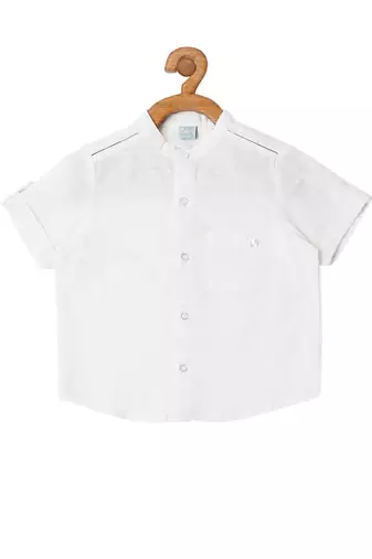 white COTTON MANDARIN COLLAR DRESSY SHIRT