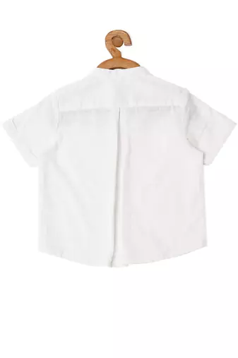 white COTTON MANDARIN COLLAR DRESSY SHIRT