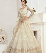 endearing Ivory Coding Embroidered Net & Silk Satin Lehenga choli for wedding