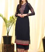 Navy-Blue Embroidered Faux Georgette Salwar Free size full stitched Up To 42" Size