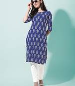 Blue White Paisley Printed Rayon Kurta With Pant