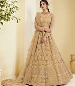 Golden Coding Embroidered Net Indian Origin Designer Bridal Lehenga For Wedding Occasions
