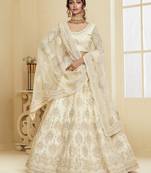 sweet off-white Coding Embroidered Net & Silk Satin Wedding Lehenga choli