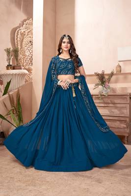 Blue embroidered georgette semi stitched lehenga 1