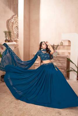Blue embroidered georgette semi stitched lehenga 3