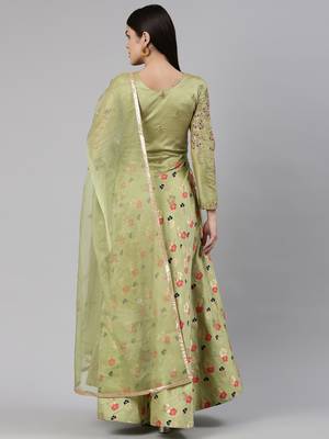 Green woven jacquard long-kurtis 2