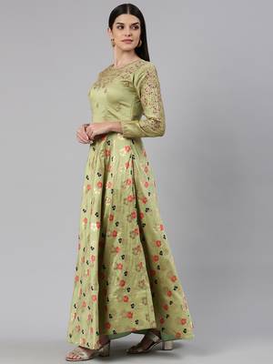 Green woven jacquard long-kurtis 3