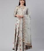 Grey woven jacquard long-kurtis