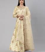 Beige woven jacquard long-kurtis