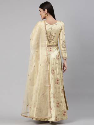 Beige woven jacquard long-kurtis 2