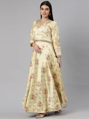 Beige woven jacquard long-kurtis 3