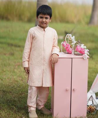 Pink Cotton printed SHELL PINK KURTA PYJAMA SET 1