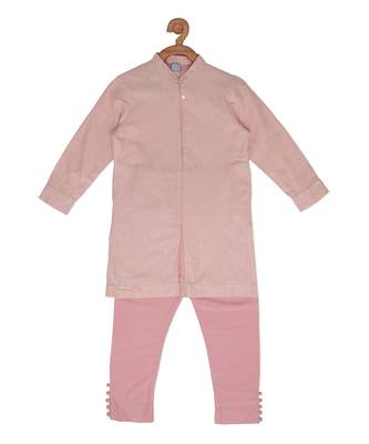 Pink Cotton printed SHELL PINK KURTA PYJAMA SET 2