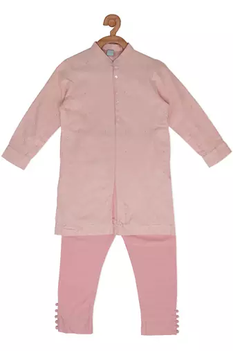 Pink Cotton printed SHELL PINK KURTA PYJAMA SET