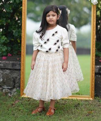 BEIGE CHANDERI EMBROIDERED SUNGLASSES CROP TOP 1
