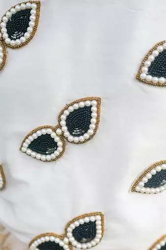 BEIGE CHANDERI EMBROIDERED SUNGLASSES CROP TOP