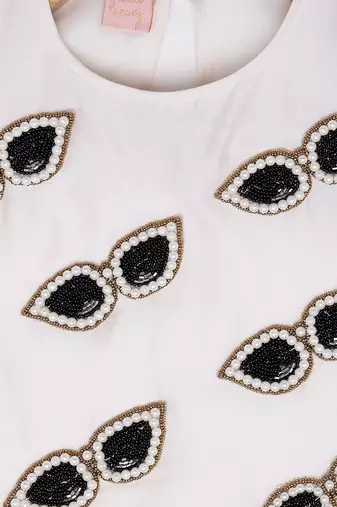 BEIGE CHANDERI EMBROIDERED SUNGLASSES CROP TOP