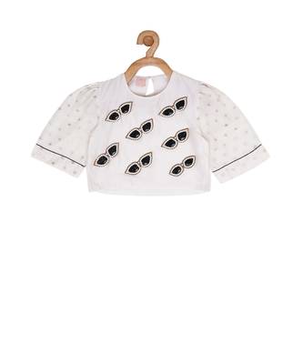 BEIGE CHANDERI EMBROIDERED SUNGLASSES CROP TOP 4