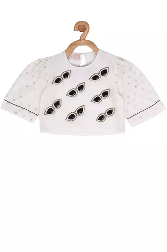 BEIGE CHANDERI EMBROIDERED SUNGLASSES CROP TOP