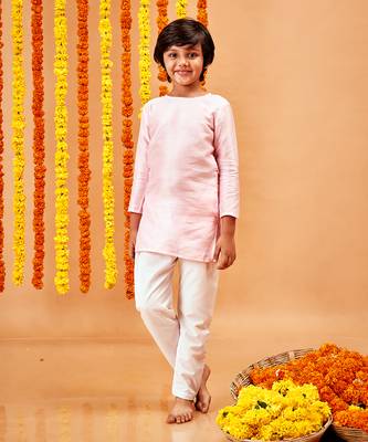 CHANDERI BUBBLE PINK KURTA PYJAMA SET 1