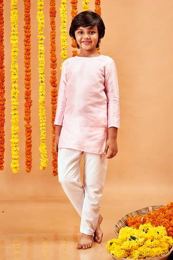 CHANDERI BUBBLE PINK KURTA PYJAMA SET