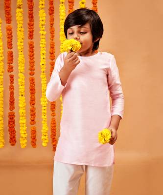 CHANDERI BUBBLE PINK KURTA PYJAMA SET 2