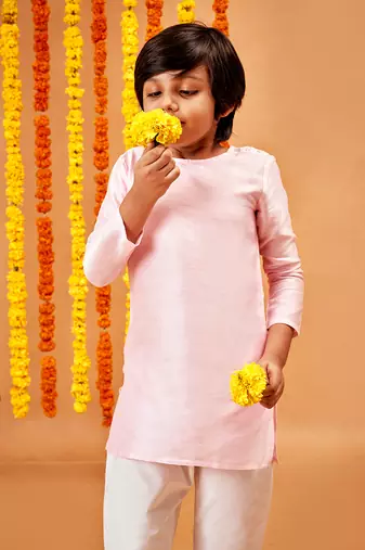 CHANDERI BUBBLE PINK KURTA PYJAMA SET