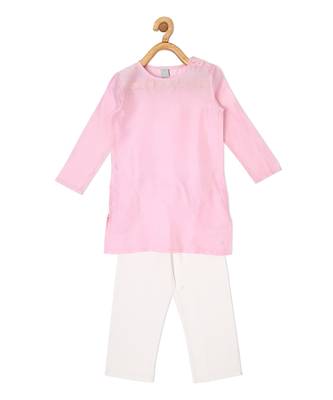 CHANDERI BUBBLE PINK KURTA PYJAMA SET 3