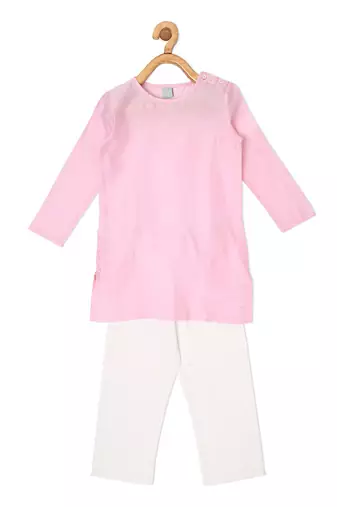CHANDERI BUBBLE PINK KURTA PYJAMA SET